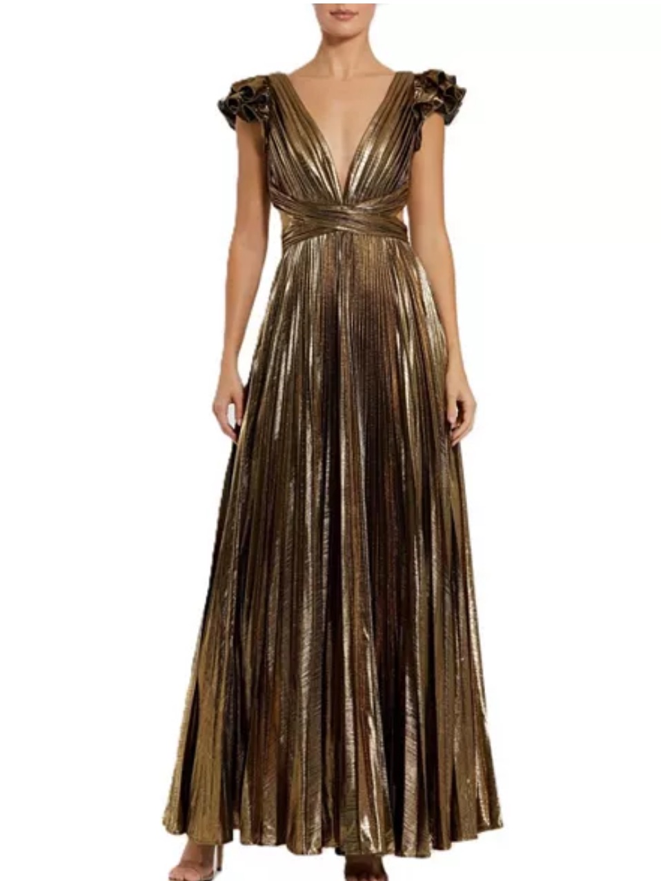 Ieena For Mac Duggal 27166 Size 2 Metallic Pleated Maxi W/Lace Up Back